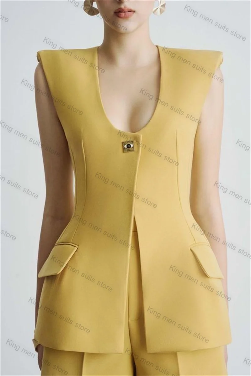 Abito da donna giallo da sposa Set gonna 2 pezzi Sexy Blazer senza maniche + Mini abito corto da ballo giacca da smoking da sposa formale su misura