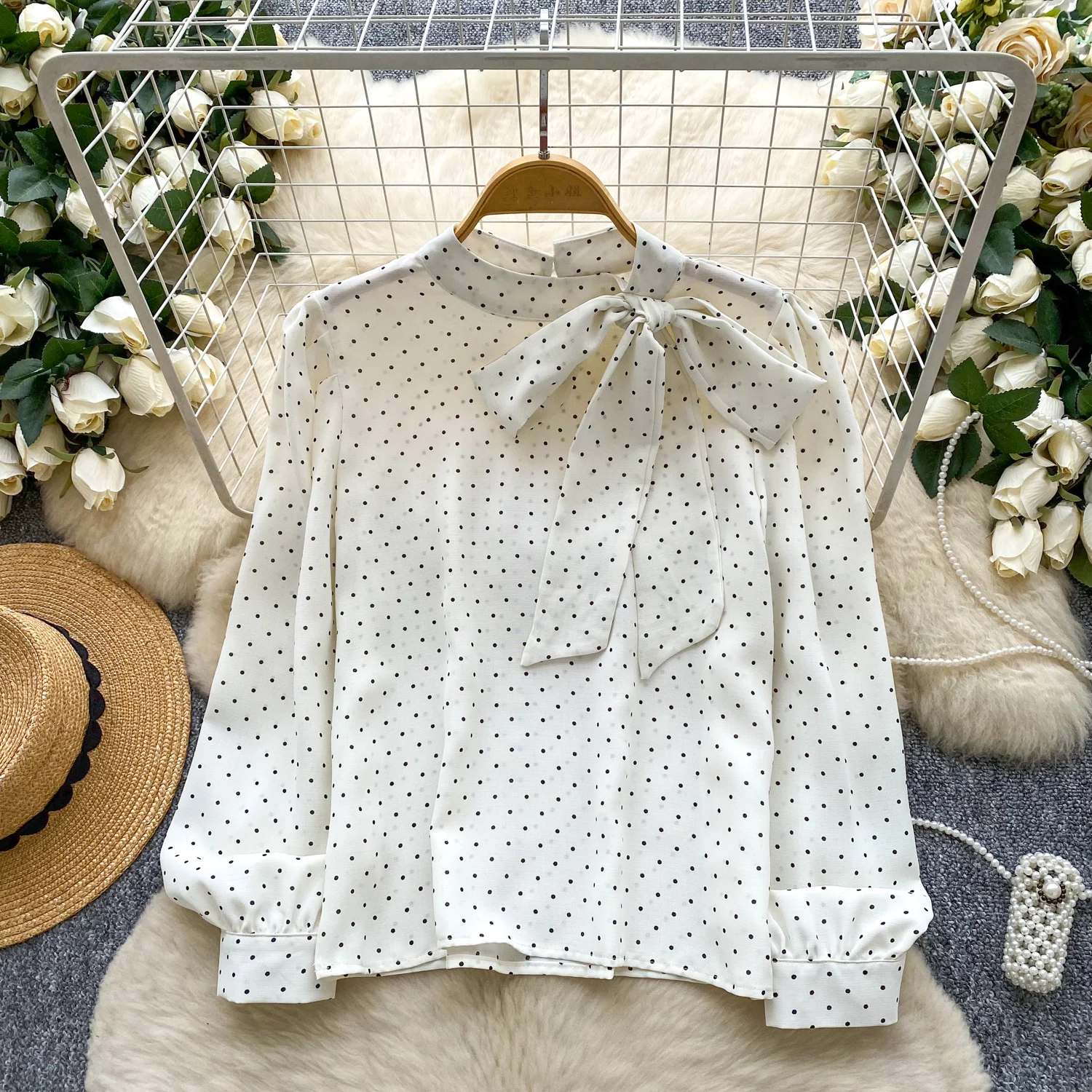 

Vintage Elegant Polka dot butterfly long sleeve Blouse Fashion Shirt Casual Top Fairy Women Shirt