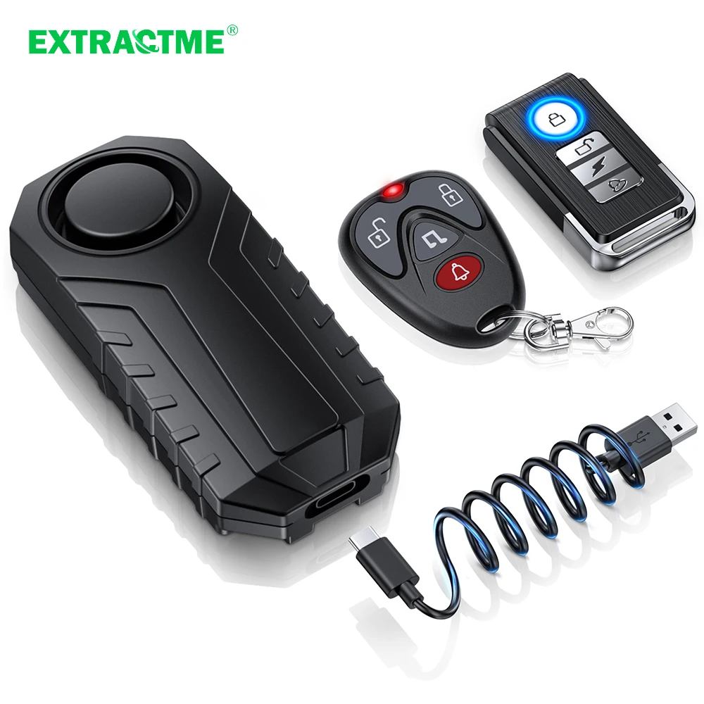 

Extractme 113dB New Bicycle Anti-theft Alarm USB Rechargeable Waterproof Electric Motorcycle Scooter Bike Security Alarm System