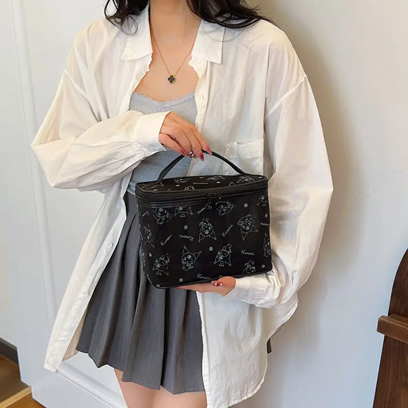 

Sanrio Kuromi Cute Mesh Print Makeup Bag Girl Heart New Style Cartoon Portable Large Capacity Travel Cosmetic Storage Toiletries