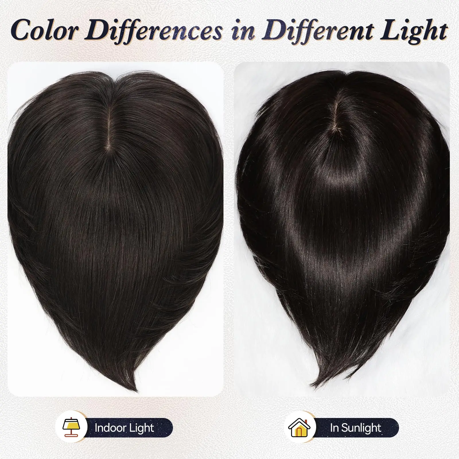 Natural Black Remy Human Hair Toppers Silk Base Hairpieces 4 Clips in Hair with Bangs 10 Inches Hair Topper Extensions for Women