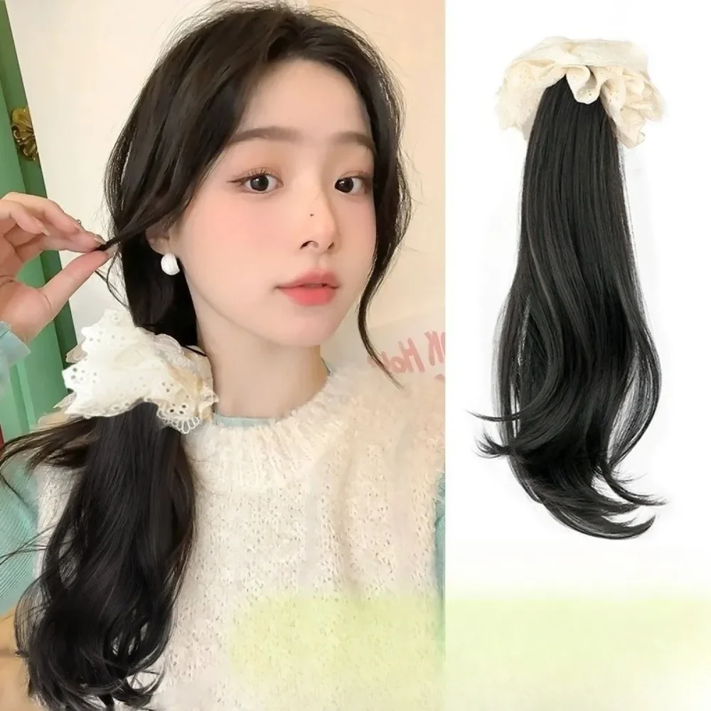 35 センチメートル合成中国風ナチュラルふわふわわずかにカーリーレースフラワー低ポニーテールグラブクリップかつら女性のための髪のボリュームエクステンション