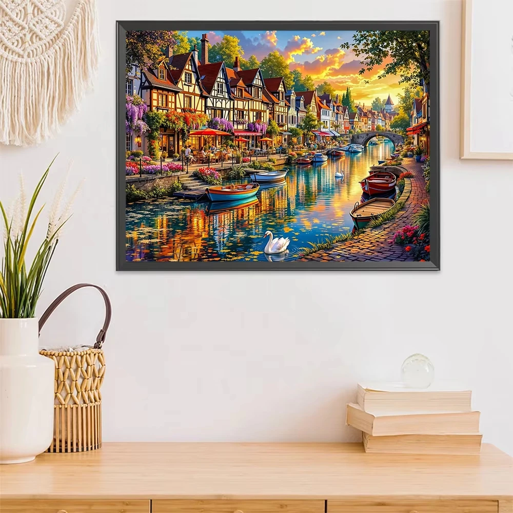 

Scenery House along the River 500/1000/1200/2000 PCS Jigsaw Puzzles Family Activity Games for Gameroom Bedroom Gifts Frameless