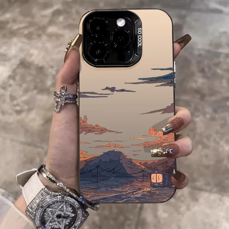 

New and upscale Phone Case For iPhone 11 12 13 14 15 ProMax 7 8 14 15Plus X XR XSMAX Animation sunset anti-slip protective shell