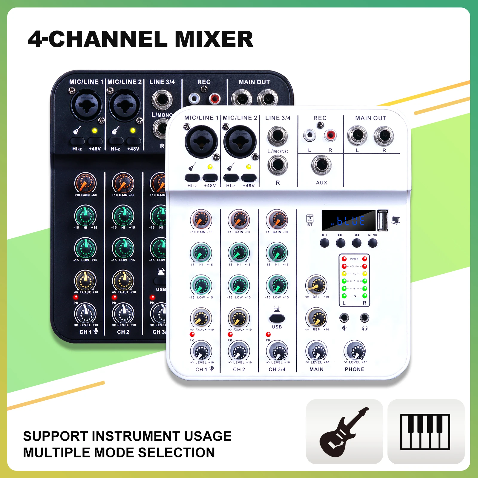 

4-канальный маленький миксер, звуковая карта с поддержкой Bluetooth для домашних пользователей, для пения, записи в реальном времени