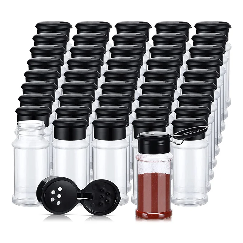 50Pcs Plastic Spice Jars with Shaker Lids Spice Containers Plastic Spice Bottles Seasoning Shaker Jars 3.3Oz/100Ml Black