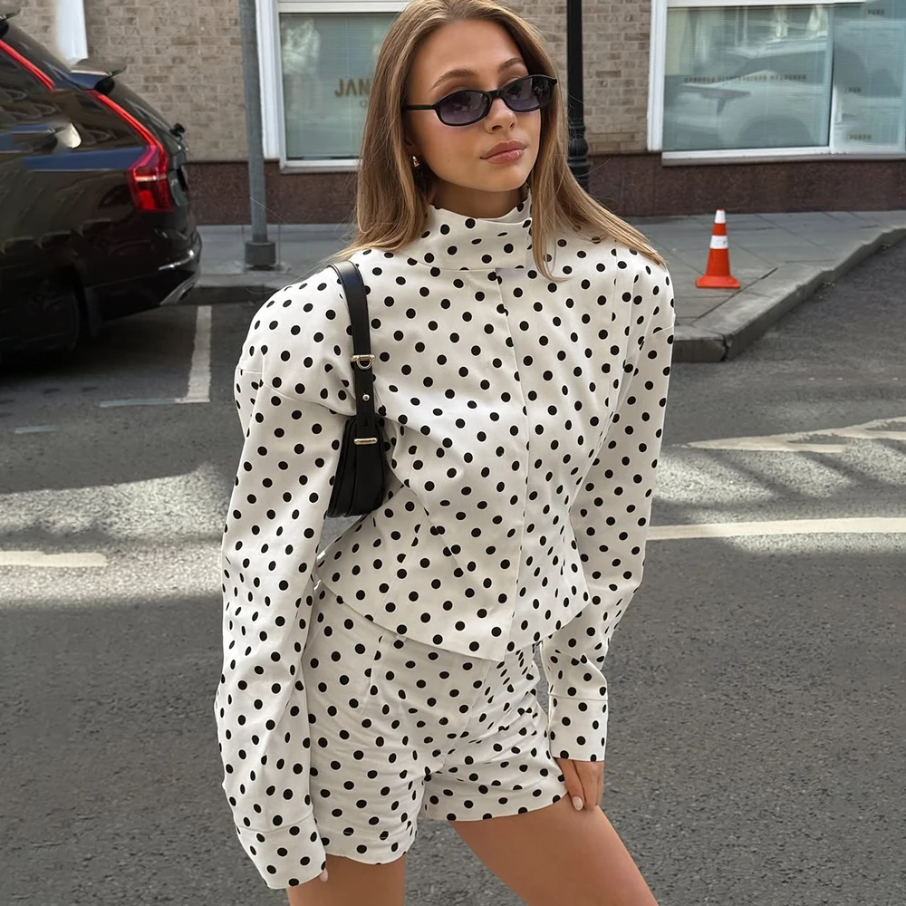 Elegant White Polka Dot 2-Piece Shorts Set for Women
