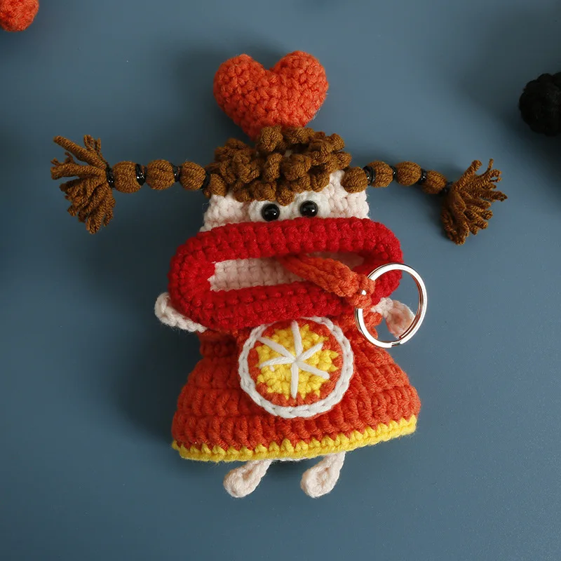 Funny Fruit Series Sausage Mouth Doll Keyrings Cute Sausage Mouth Doll Crochet Bag Keychain For Car Keys Holder Custom Accessory