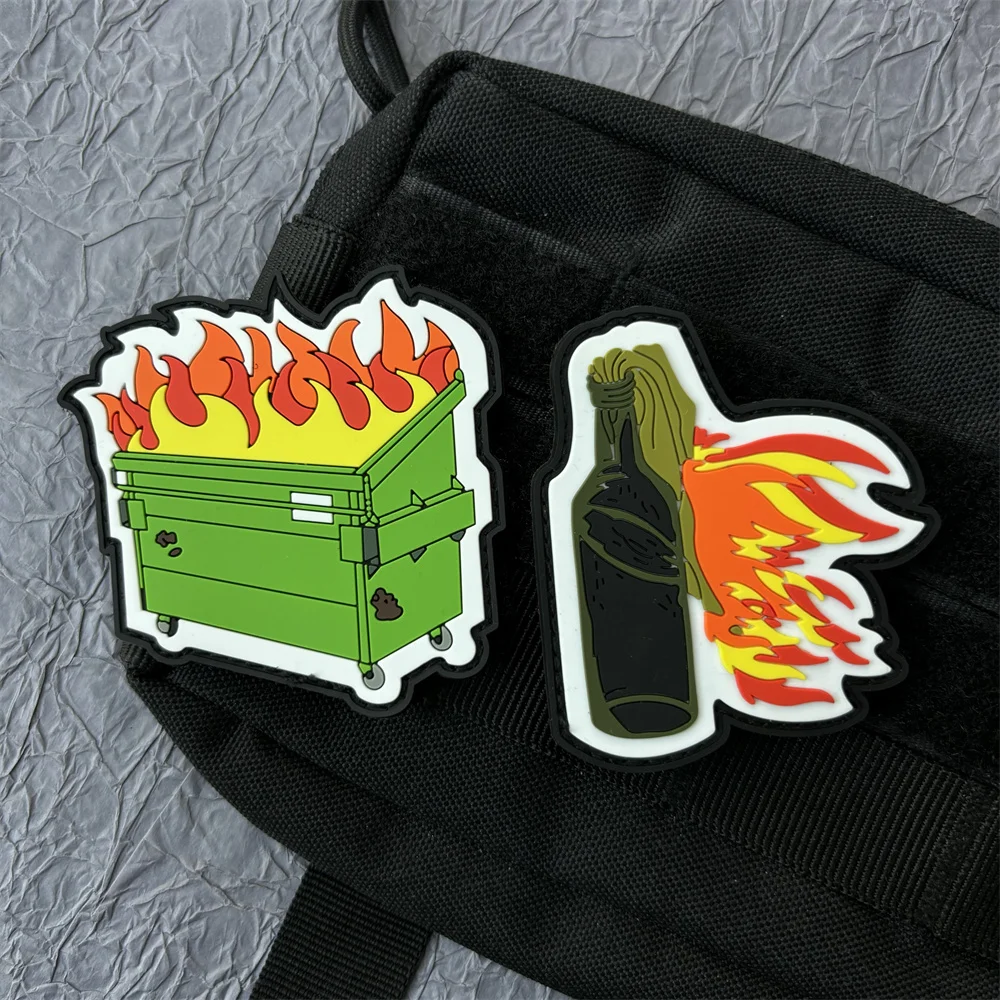 Molotov Cocktail  Dumpster Fire Patch PVC Morale Badge Tactical Equipment Hook and Loop Patches Backpack Emblem