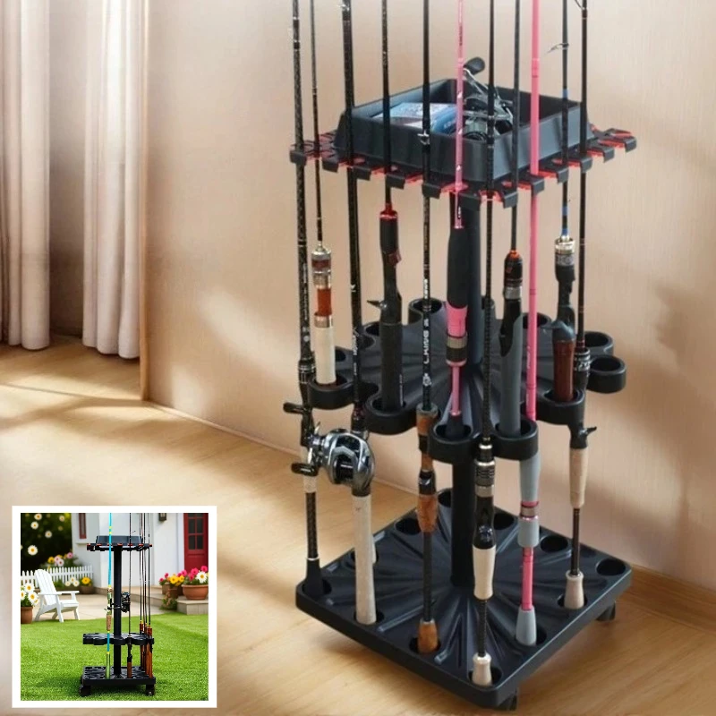 Floor-standing Fishing Rod Bracket Fishing Goods Rotatable Rod Holder ABS Lightweight Adjustable Multi-hole Rods Display Rack