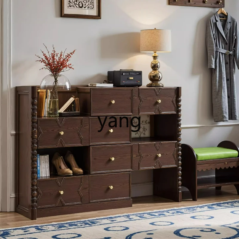 

LTT American Style Solid Wood Extendable Shoe Cabinet Home Entrance Storage Cabinet Indoor Decorative Cabinet
