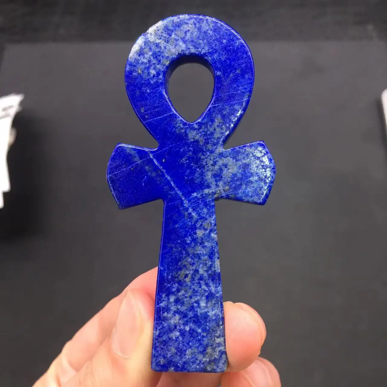 Natural Lapis Lazuli Quartz Crystal Carved Cross Pray ANKH Healing Decorate 1PC