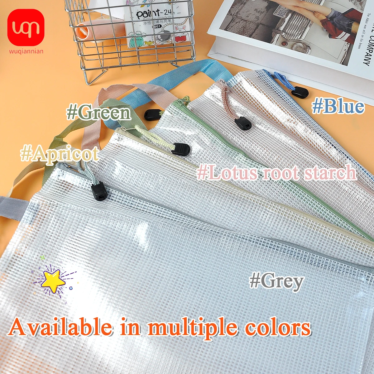 5 pezzi nuovo tipo borsa a griglia portatile borsa di stoccaggio A4 cartella in rete con cerniera cartella per strisce reattive trasparente di grande capacità ufficio