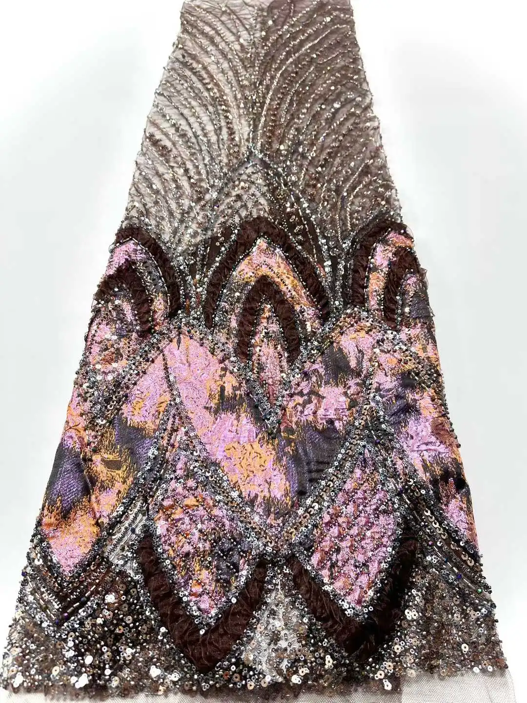 

Luxury African Lace Fabric 2026 High Quality Sequins Beads Lace Fabrics For Nigerian Wedding French Velvet Lace Fabric