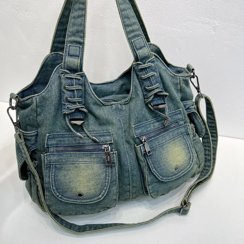 

Inner y2k Millennium Hot Girl totes bag niche design large capacity retro denim strap shoulder cross-body bag for women