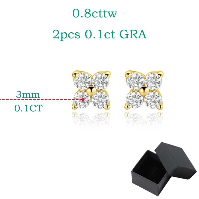Smyoue 0.8CTTW 3mm All Moissanite Stud Earrings for Women Flower 4 Stones Sparkly Classic 925 Sterling Silver Earing GRA Jewelry
