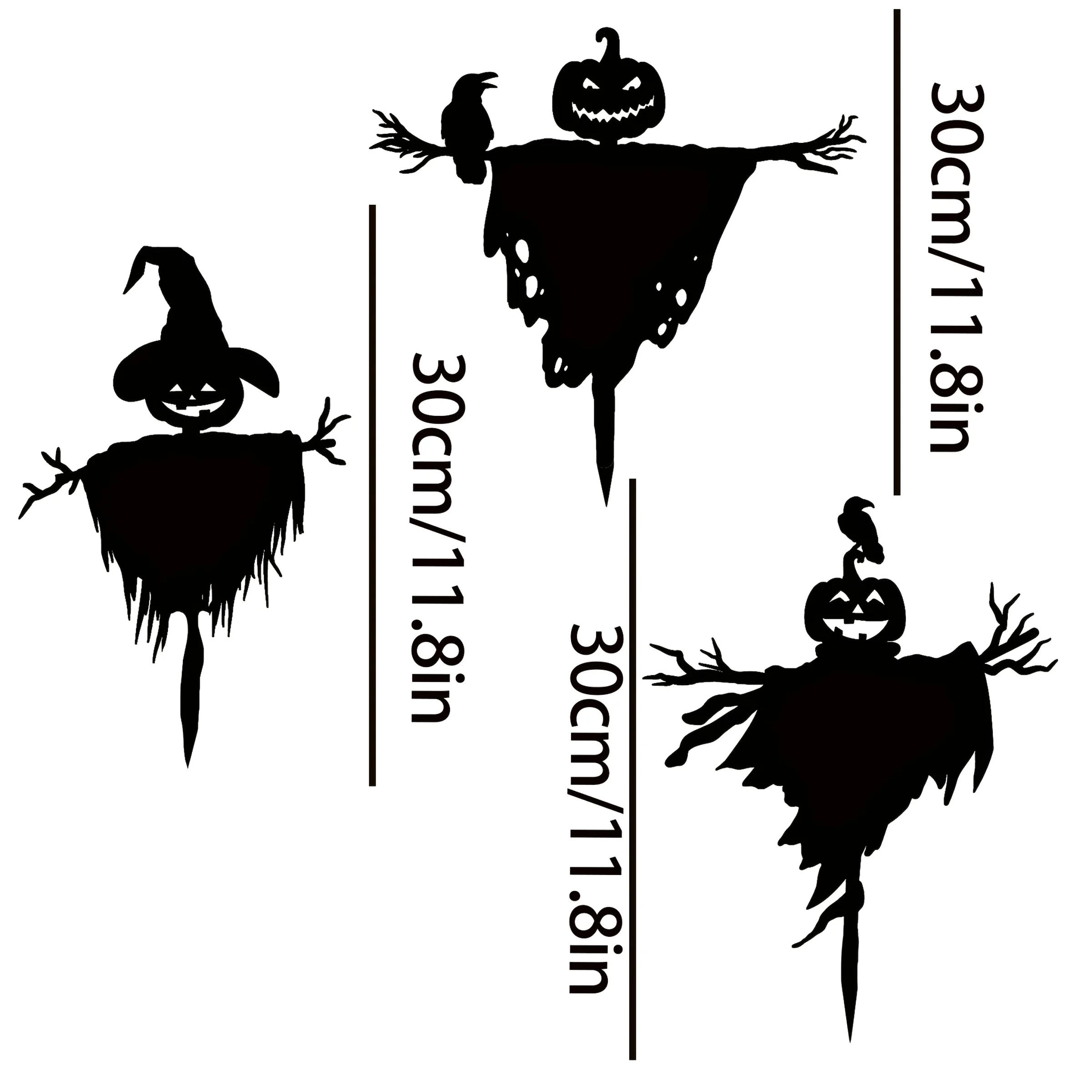 3pcs/Set Halloween Metal Pumpkin Scarecrow Stake Decorations - Rustic Black Iron Silhouette Ground Stakes Garden Decor