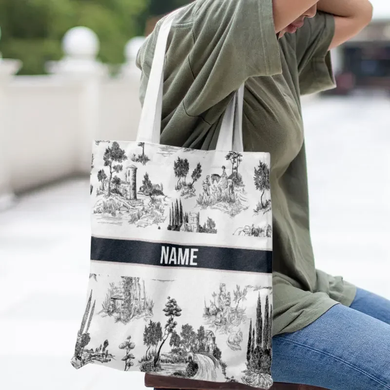 Custom Name Luxurious Canvas Tote Bags Women\'s Luxury Brand Shopping Bag Eco Foldable Bag Folding Pocket Shoulder Handbag