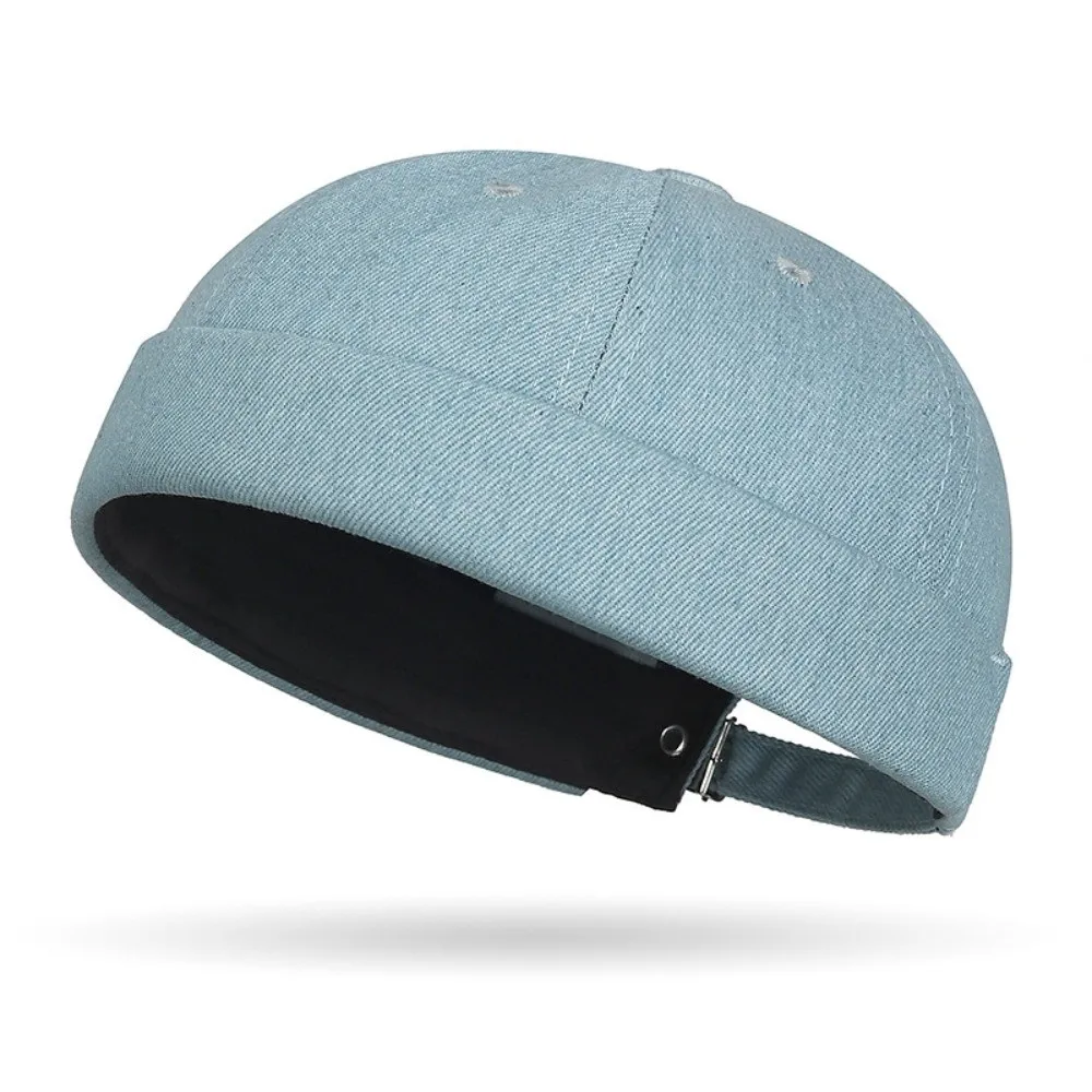 

Unisex Solid Color Denim Beanie Hats Adjustable Breathable Docker Cap Dome Melon Cap