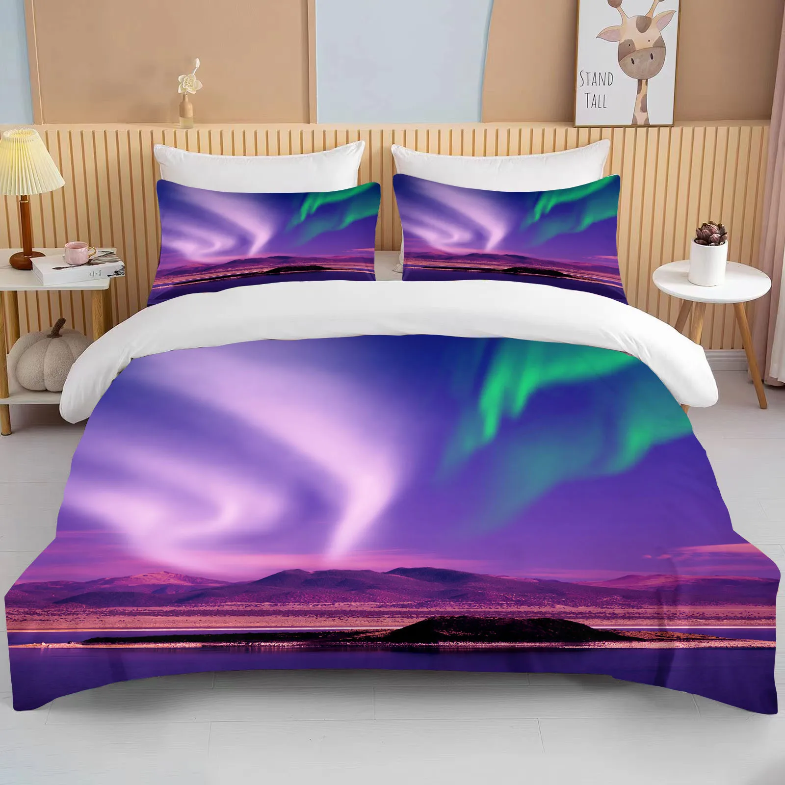 

10 sizes Aurora Borealis View Bedding Set Duvet Cover Bed Set Quilt Cover Pillowcase King Queen Size Bedding Set Adult