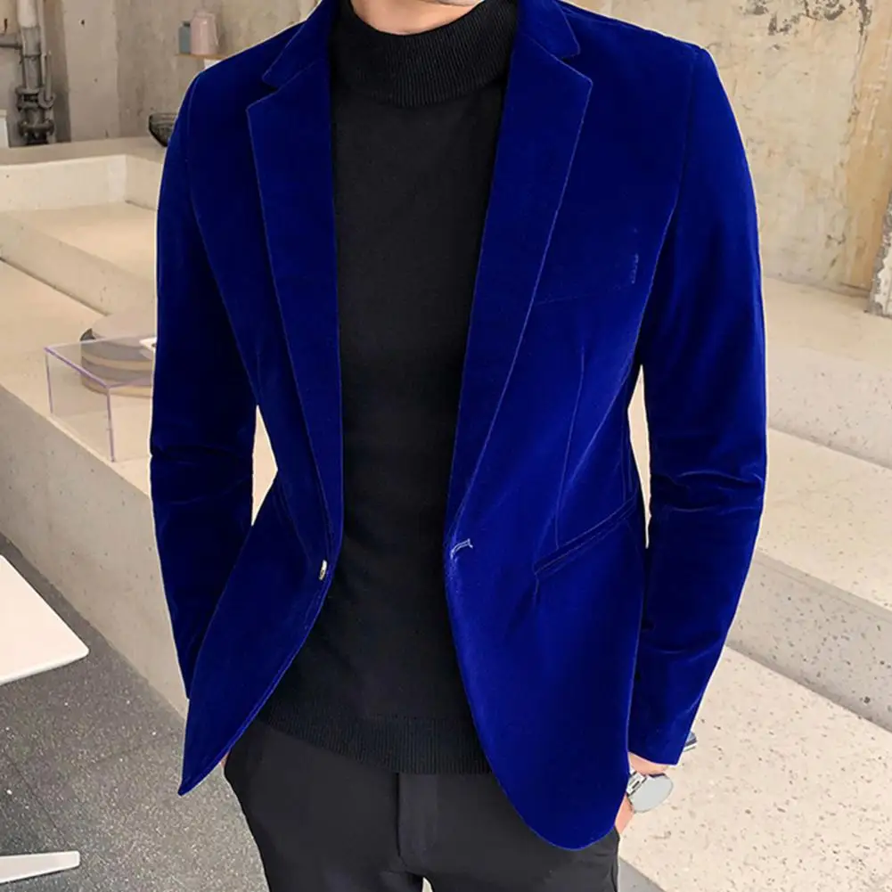 

2026 Men Golden Velvet Suit Blazer Turndown Collar Long Sleeve Slim Fit Velvet Business Blazers Groom Wedding Dress Suit Jacket
