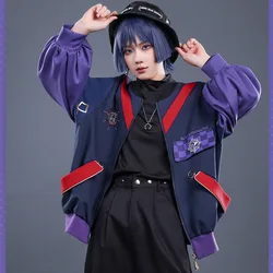 Genshin Impact Zipper Jacket Hoodies Anime Scaramouche Cosplay Pullover Patchwork Bomber Coat Sportswear Tracksuit Clothes