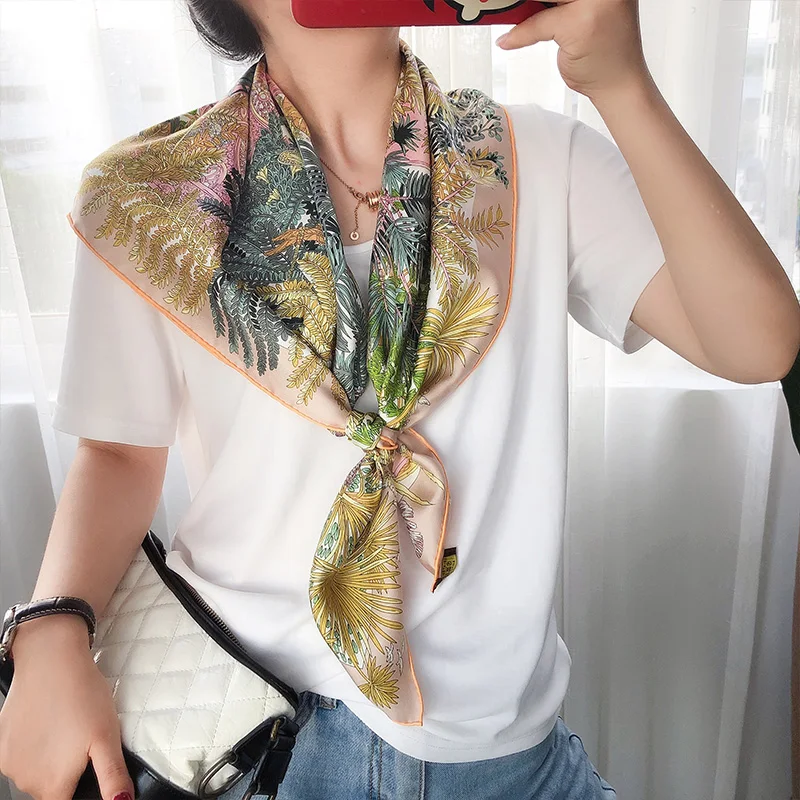 

Jardin a Sintra Pure Mulberry Silk Scarf Square Lady Neck Scarves Hems Roller Edge Bandannas 90CM*90CM