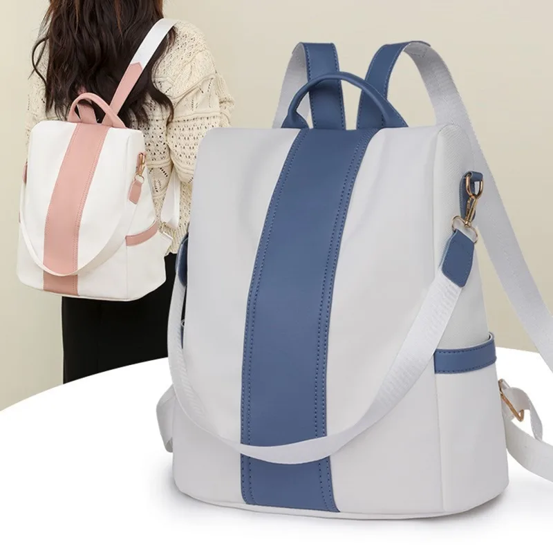 

Backpack Waterproof PU Travel Rucksack Girls Knapsack Contrast Color Women Large Capacity School Bags For Teenager