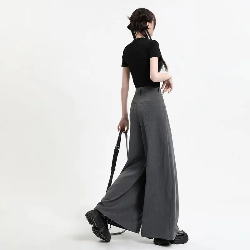 Spring Summer New Grey Suit Pants for Women\'s High End Hanging Swinging Pants Casual Pants High Waist Wide Leg Trouser Skirt