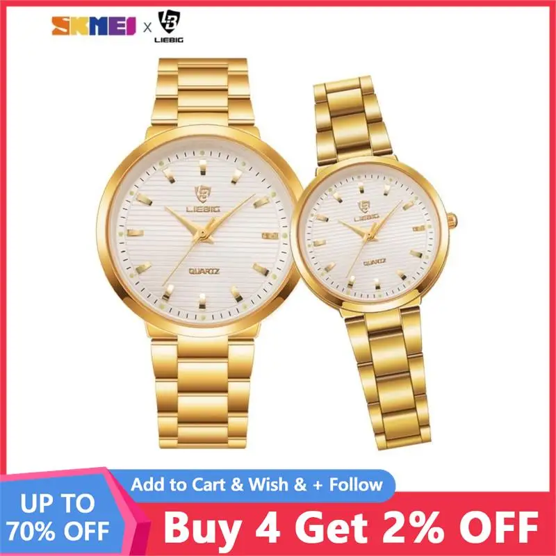 Luxury Couple Watch Quartz Wrist Watches Golden Fashion Stainless Steel Lovers Watch For Women & Men Analog Wristwatch L1012