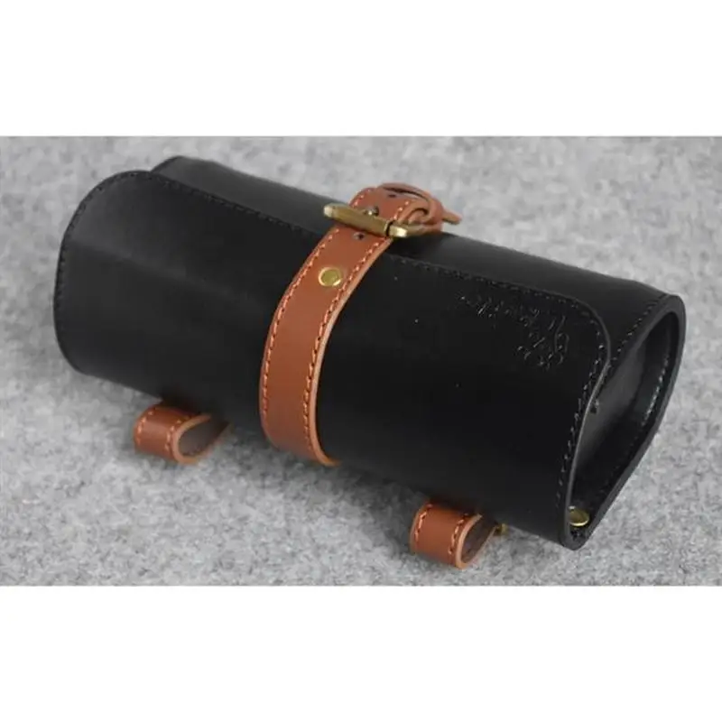 Bicycle bag handmade leather rainproof riding bag handlebar saddle bag fit brompton road bike MTB PU leather tool bag view 4
