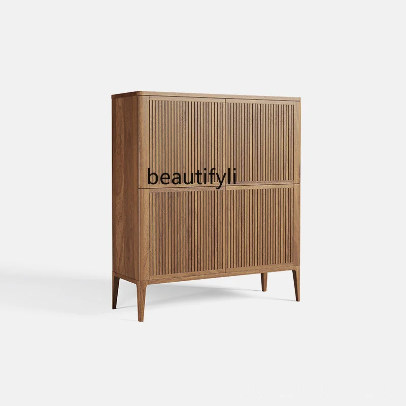 Black Walnut Grid Sideboard Cabinet Simple Modern Oak Locker Nordic Living Room Side Cabinet