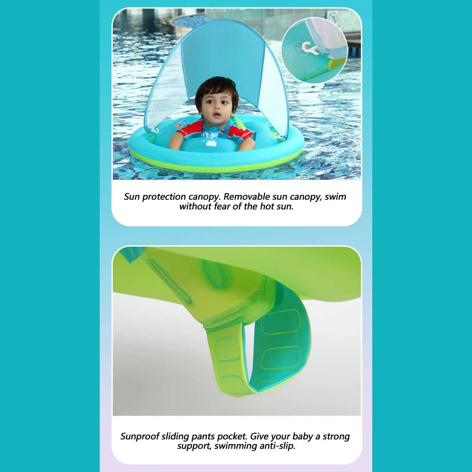 ベビー用浮き輪、ベビープール用フロート、キャノピー付き空気注入式浮き輪、日よけ付き水遊びおもちゃ、幼児・子供向け屋外ゲーム