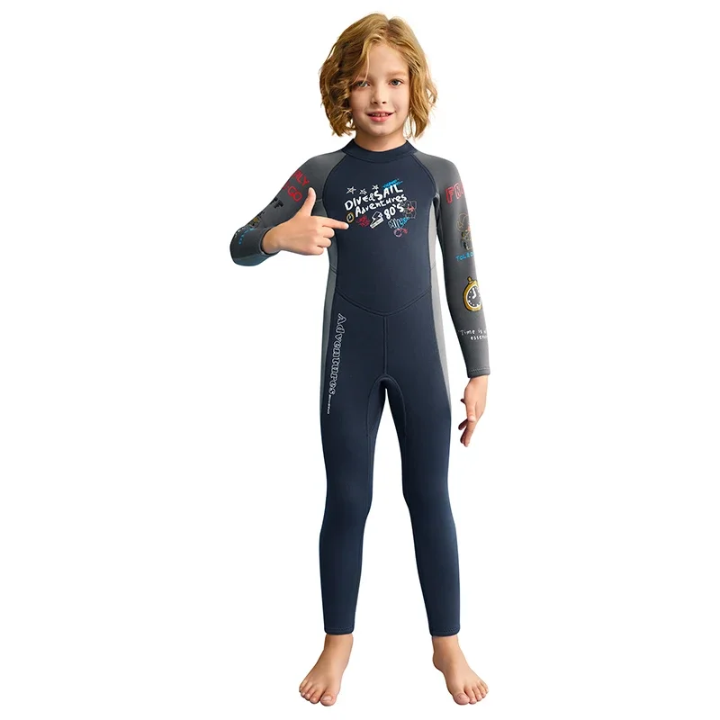 2.5mm Neoprene Kids Wetsuit Full Body Long Sleeve One Piece Thermal Swimsuit for Boys Snorkeling Surfing Swimming