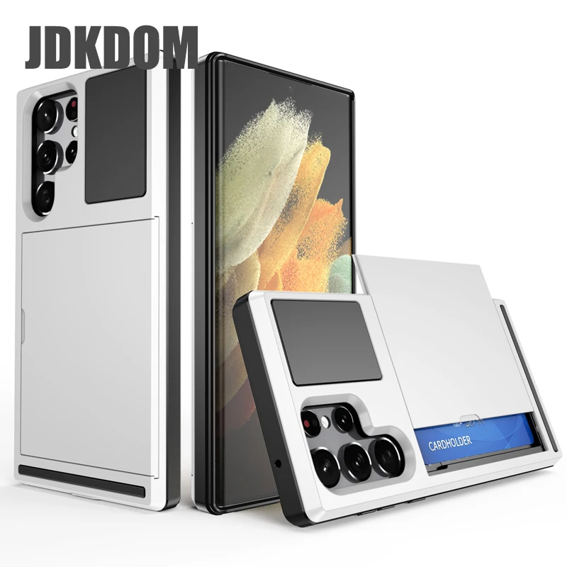 

JDKDOM Slide Card Slot Credit Card Wallet Case For Samsung S24 FE S23 S22 Plus Note 20 Ultra Cover For Galaxy S24+ S23+ S22+