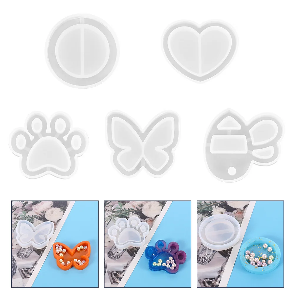 

5 Pcs Crystal Clear Epoxy Resin Mold Set Durable Silicone Storage Box Makers White Silica Gel Circle Kitchen Organizer Reusable