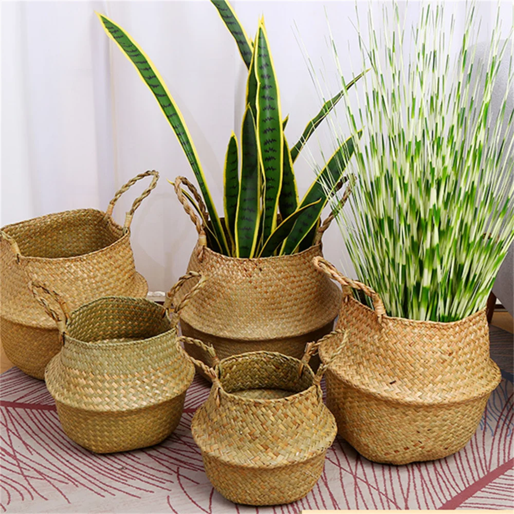 

Storage Baskets Straw Wicker Rattan Hanging Flower Pot Seagrass Foldable Bin for Clothes Storage Planter Holder Garden Use