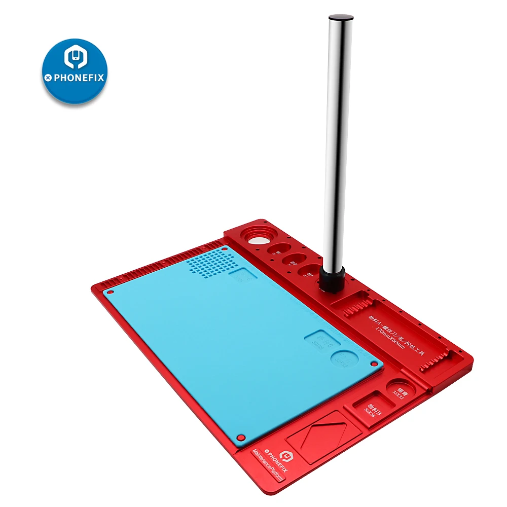 esteira de solda de liga de aluminio microscopio base stand holder almofada de trabalho resistente ao calor para reparo eletronico smd pcb soldering repair 01