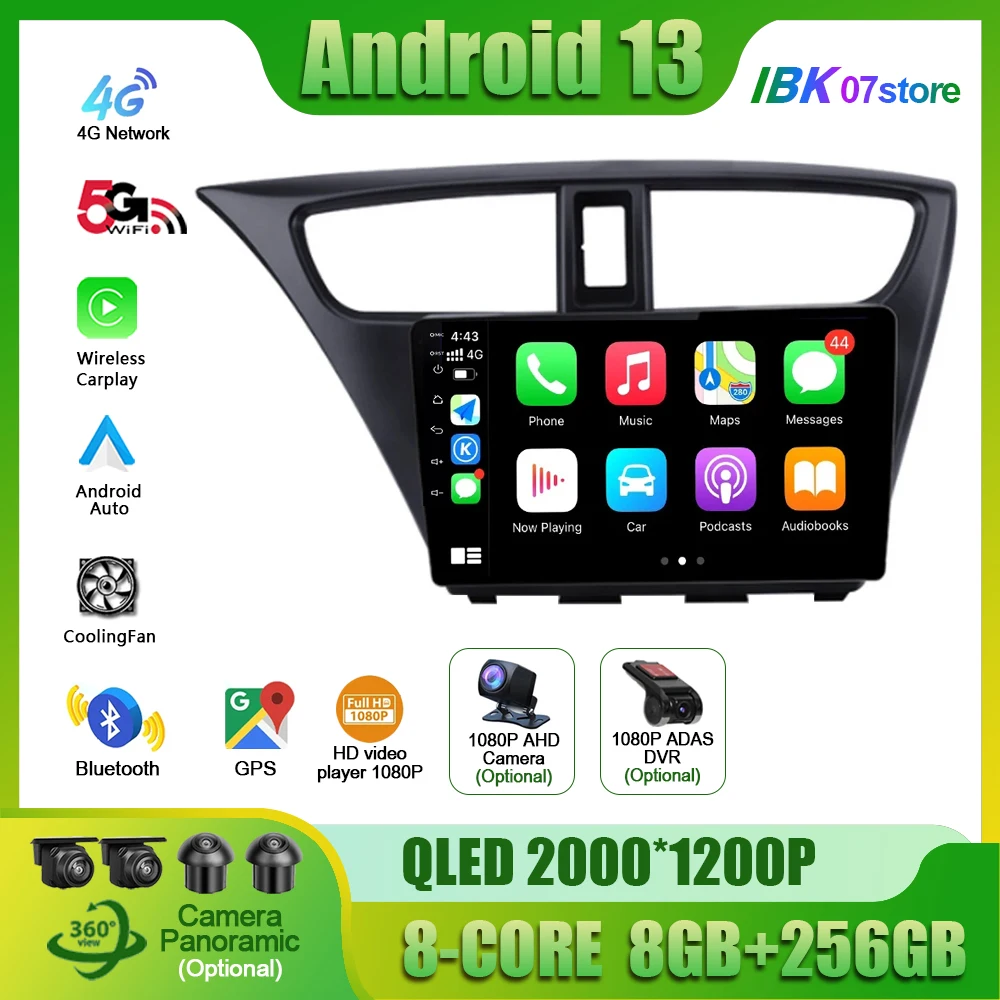 

For European Left Rudder Honda Civic Hatchback 2012 - 2017 Car Radio Android Multimedia Navigation CarPlay 4G GPS Screen Stereo