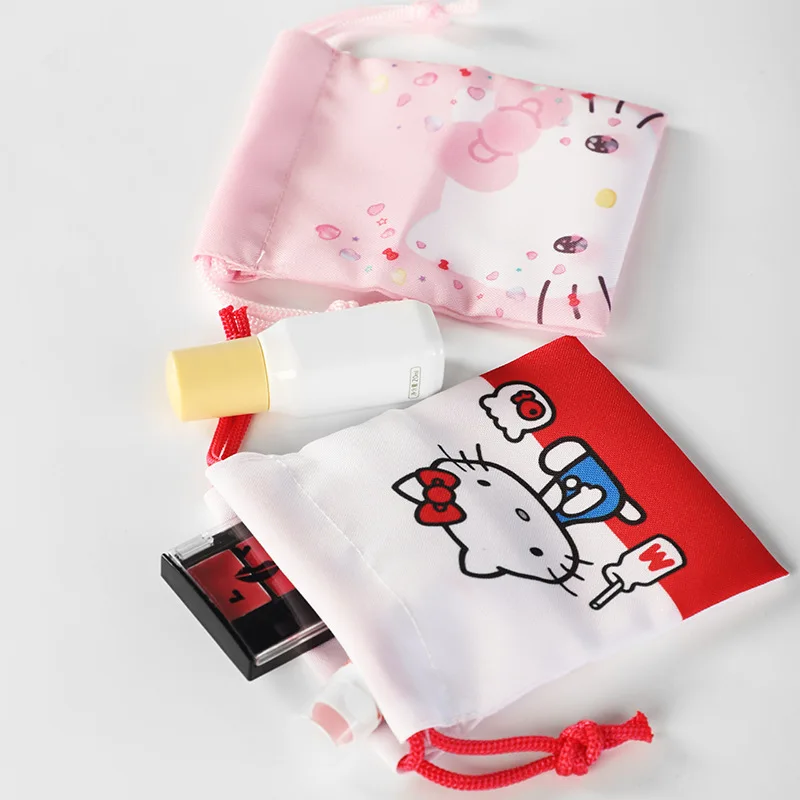 Sanrio Hello Kitty Drawstring Storage Bag Girl Heart Sweet Cute Cartoon Clutter Organizer Small Cloth Bag Portable Gift for Kids