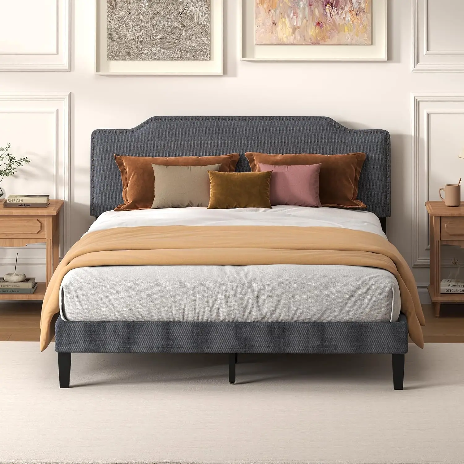 Queen Bed Frame Adjustable Headboard Platform Metal Support No Box Spring Needed, Customized
