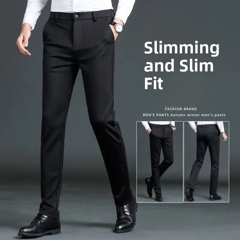 

Мужские повседневные брюки прямого кроя Slim Fit из модной полиэстеровой смеси, не требующие глажки, со средней посадкой