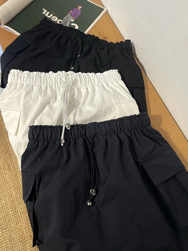 Summer Casual Korean Style A-Line  Skirt Women's High Waist Elastic Waist Drawstring Short Skirt Fashionable Trendy