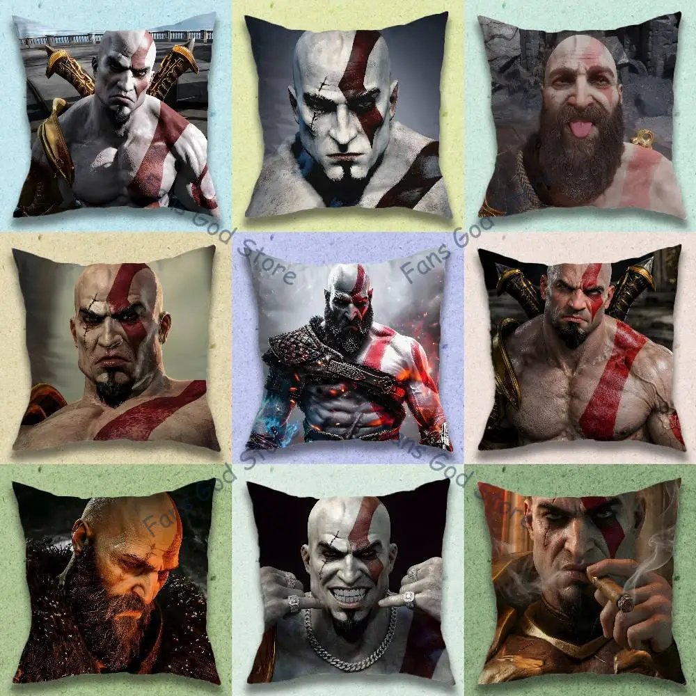 K-Kratos G-God of W-War Pillow Case Square Double-Sided Printing Short Plush Sofa Cushion Cover Bedroom Office Sofa Gifes