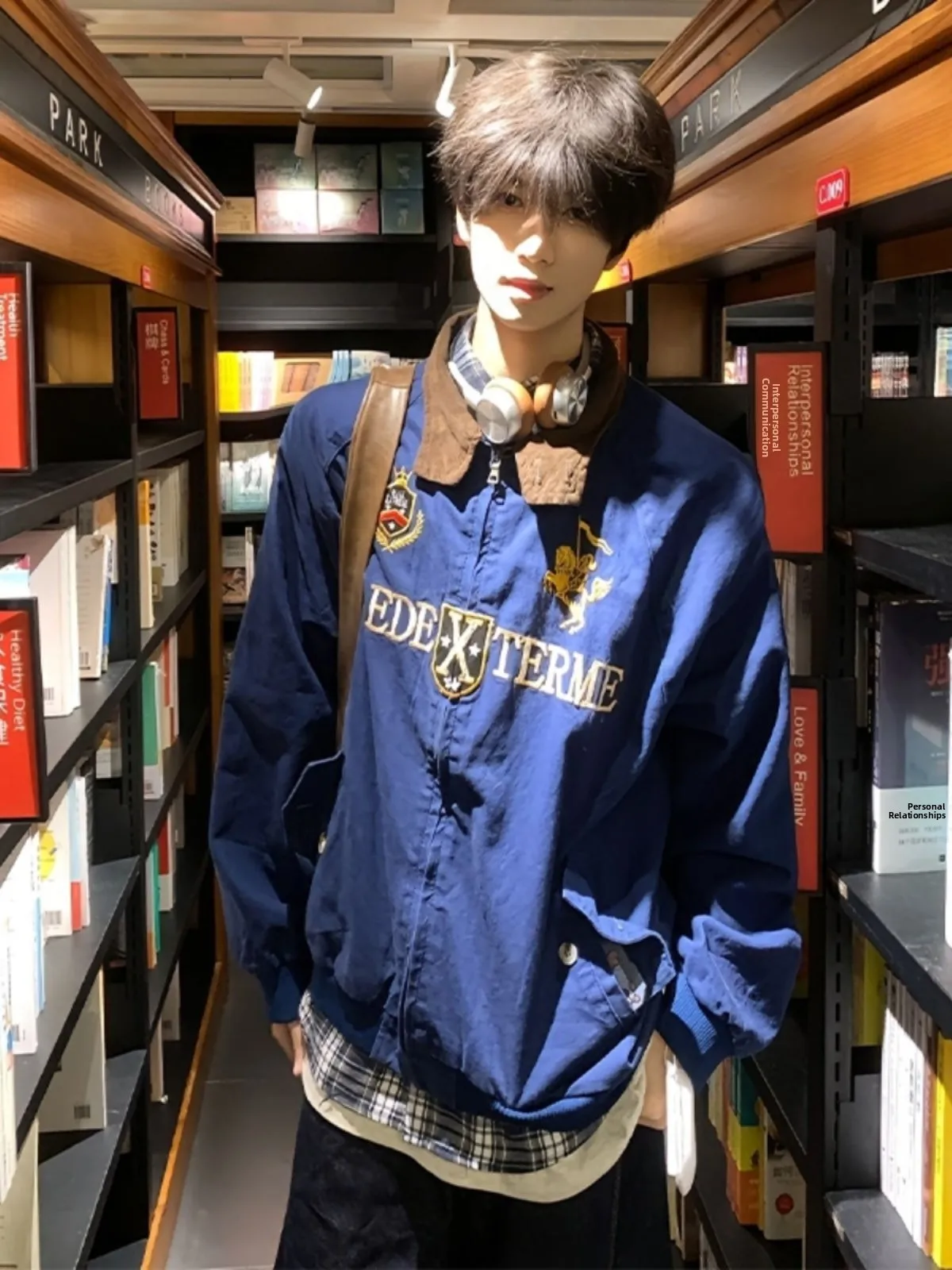 

American Retro Harington Jaet Men's Spring Autumn High Street Embroidery Street Sle Casual Long Sve Zipper Closure Coat
