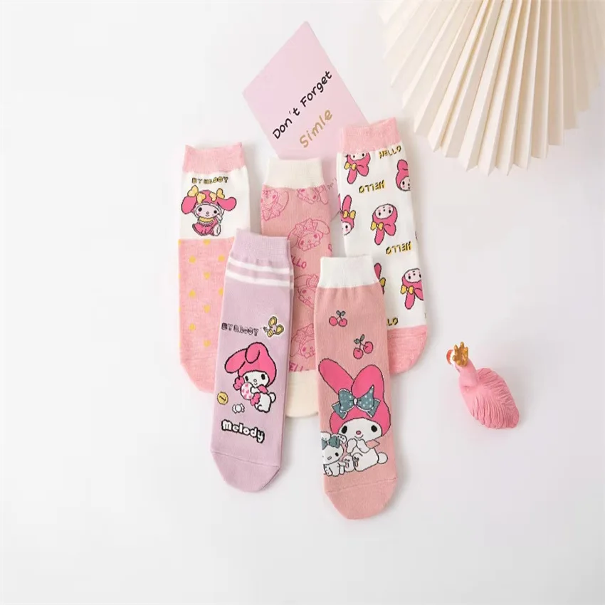 

5pairs Kawaii Sanrio My Melody Women Socks Cute Cartoon Christmas Socks Anime Cotton Korean Sweet Sock for Girl