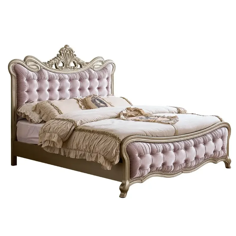 

American light luxury solid wood bed modern simple master bedroom double princess bed European court French high-end atmosphere