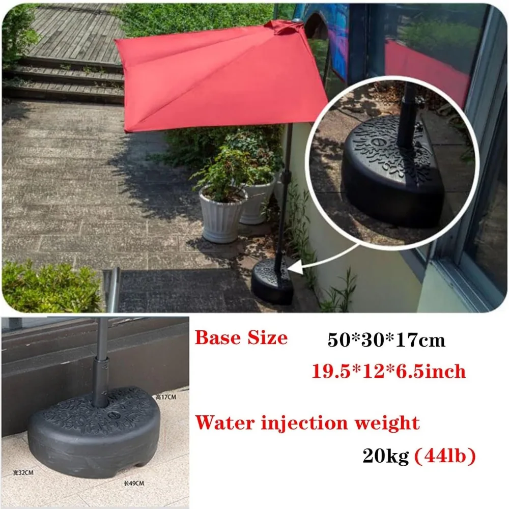 8’Half Rectangular Outdoor Patio Umbrella with Adjustable Height for Wall, Balcony, Garden, Deck, Café, Half Round Base Included