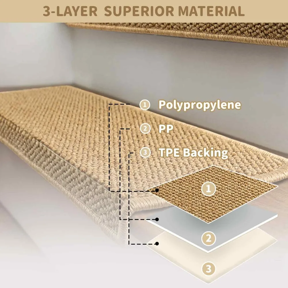 Gradini per scale circolari in moquette, gradini per scale antiscivolo in legno per interni, cuscinetti di protezione per scale per bordi, lavabili