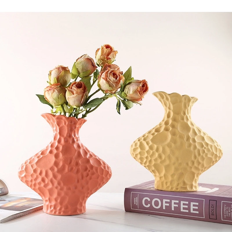 Sponge Texture Frosted Ceramic Vase Flower Arrangement Desk Decoration Ornaments Irregular Crafts Porcelain Floral